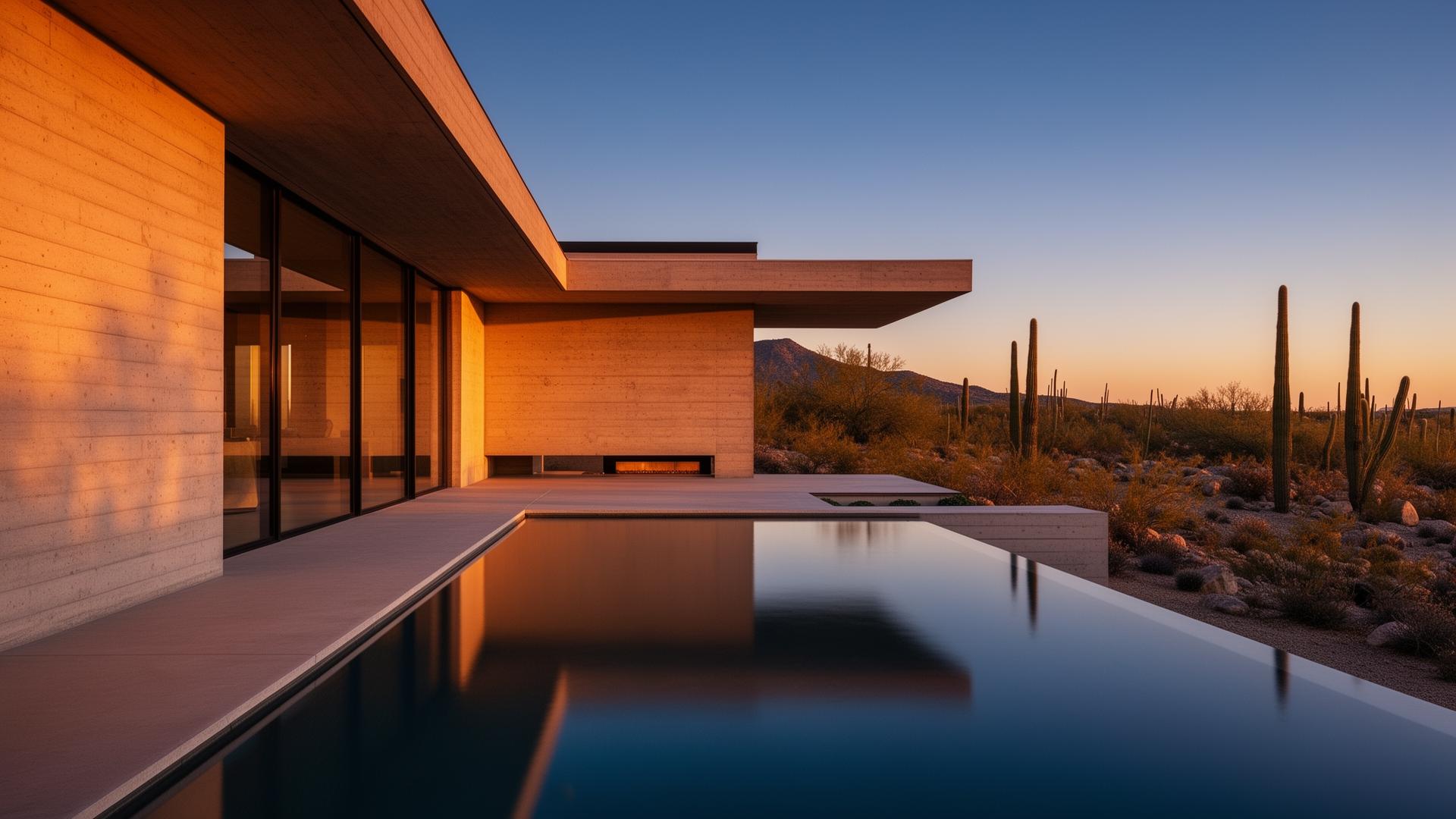 Modern desert residence at dusk in Scottsdale
